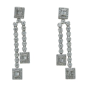 14K White Gold Diamond Illusion Chandelier Earrings