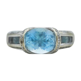 Bellarri 18K White Gold Oval-Cut Aquamarine and Diamond Ring