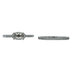 Tacori 18K White Gold Diamond East West Oval Engagement Ring and Wedding Band Set