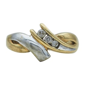 10K Yellow and White Gold Diamond Bypass Band Ring