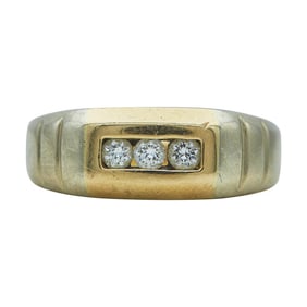 14K Yellow Gold Diamond Three Stone Band Ring