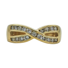 14K Yellow Gold Diamond Crossover Band Ring