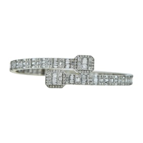 10K White Gold Diamond Illusion Hinged Bypass Bangle Bracelet