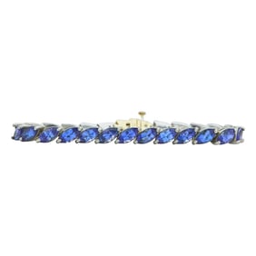 Sterling Silver and 14K Yellow Gold Marquise-Cut Tanzanite 21.49 ctw Tennis Bracelet