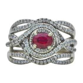 14K White Gold 0.50 carat Ruby and Diamond Multi-Row Crossover Bridal Set Ring