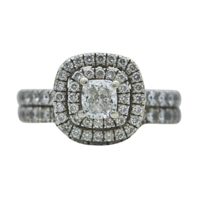 Neil Lane 14K White Gold 0.43 carat Cushion-Cut Diamond Double Halo Bridal Set Ring