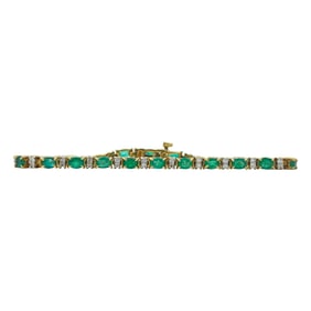 18K Yellow Gold Emerald and Diamond Alternating Tennis Bracelet