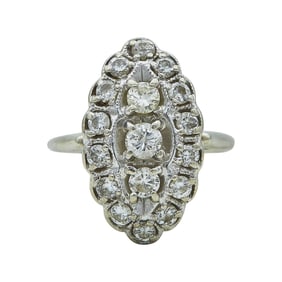14K White Gold Diamond Navette Ring