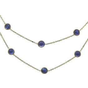 18K Yellow Gold Bezel-Set Tanzanite Cabochon Station Necklace