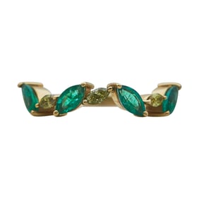 18K Yellow Gold Marquise-Cut Emerald and Yellow Diamond Band Ring
