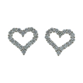 Platinum Open Heart Diamond Stud Earrings