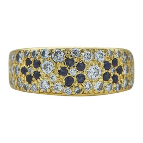 Van Cleef & Arpels 18K Yellow Gold Sapphire and  Diamond Flower Band Ring