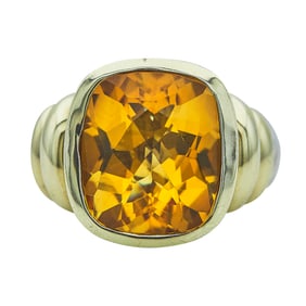 David Yurman Cable 14K Yellow Gold and Sterling Silver Cushion-Cut Citrine Ring