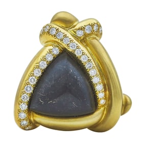 M. Stowe 18K Yellow Gold Triangular Black Onyx and Diamond Convertible Pendant and Brooch