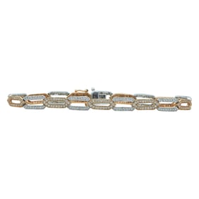 14K Rose and White Gold Diamond Openwork Link Bracelet