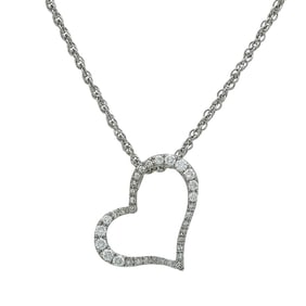 14K White Gold Diamond Open Heart Pendant Necklace