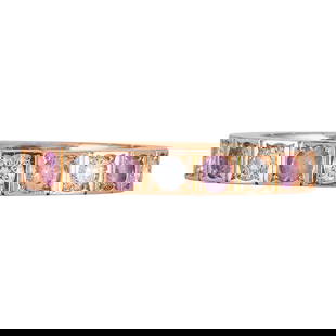 Cartier Lanières 18K Rose Gold Pink Sapphire and Diamond Band Ring: BRAND: Cartier; COLLECTION: Lanières; METAL: 18K Rose Gold; APPROXIMATE TOTAL DIAMOND WEIGHT: 0.25 ctw; GEMSTONES: Pink Sapphire; STAMPED: Cartier, numbered, 750, 51, maker's mark, assay marks; CONDI