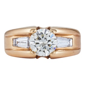13K Yellow Gold Diamond Three Stone Engagement Ring