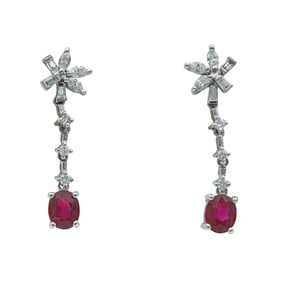 18K White Gold Ruby Diamond Earrings