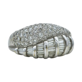18K White Gold Round and Baguette-Cut Diamond Ring