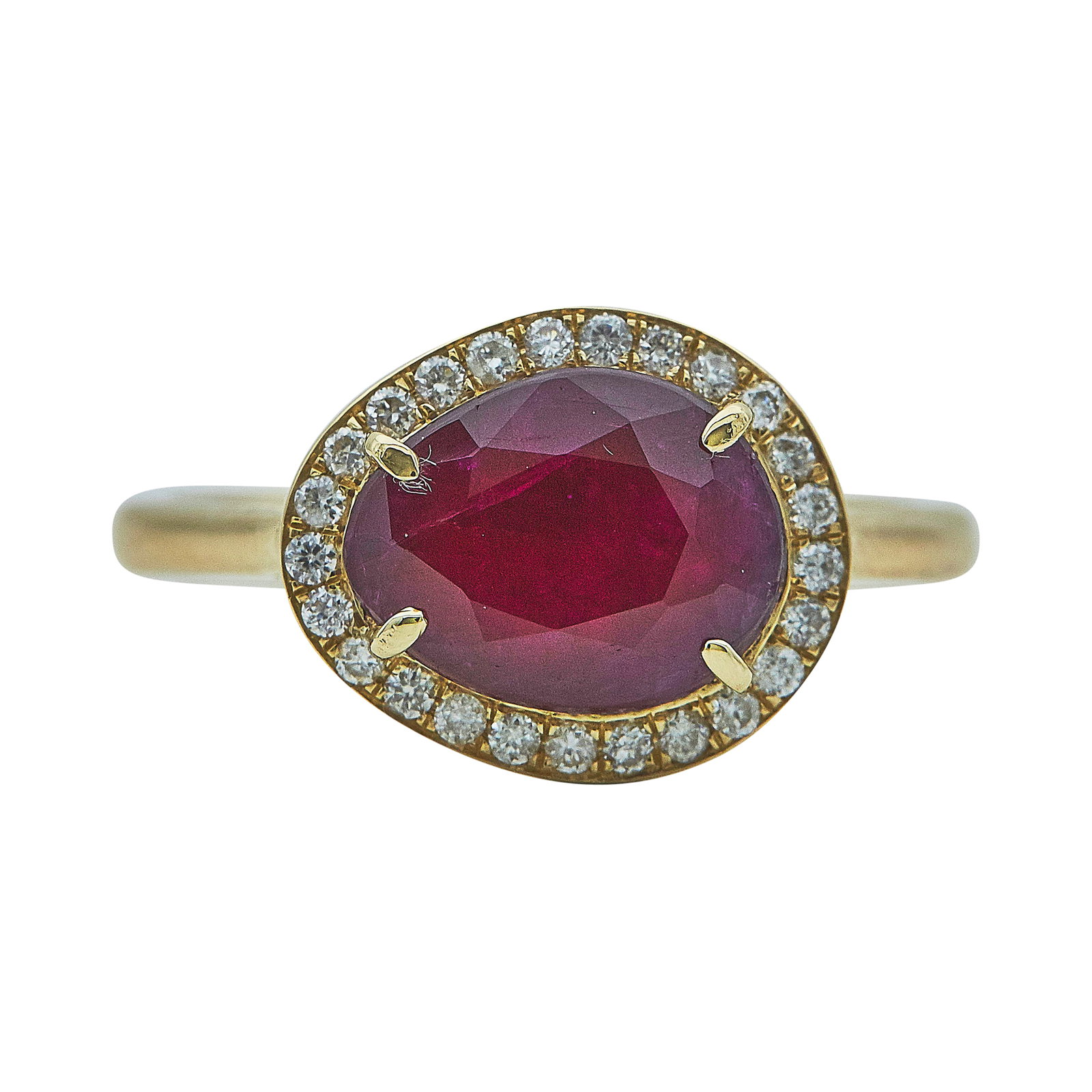 18K Yellow Gold Free Form-Cut Ruby and Diamond Halo Ring (1 of 3)