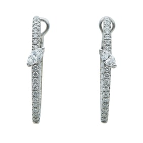 14K White Gold Round and Marquise-Cut Diamond Inside Out Pointed Hoop Earrings