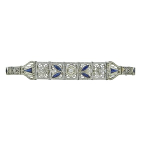 Vintage Filigree Platinum and 14K White Gold Sapphire and Diamond Bracelet