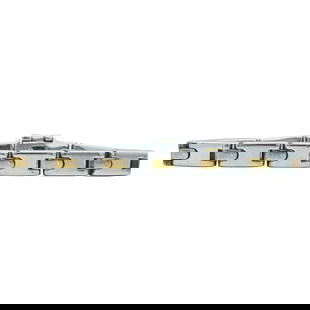 Tiffany & Co. Sterling Silver and 18K Yellow Gold Link Bracelet: BRAND: Tiffany & Co.; METAL: Sterling Silver, 18K Yellow Gold; STAMPED: T&Co., 925, Italy; TESTED: Sterling Silver, 18K Yellow Gold; CONDITION: Pre-owned, Very Good; ITEM WEIGHT (GRAMS): 40.4 g; MEASU