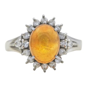 Platinum Mexican Opal and Diamond Cluster Ring