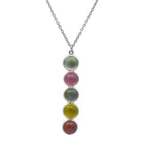 18K White Gold 5 Stone Bezel-Set Multicolored Tourmaline Pendant Necklace