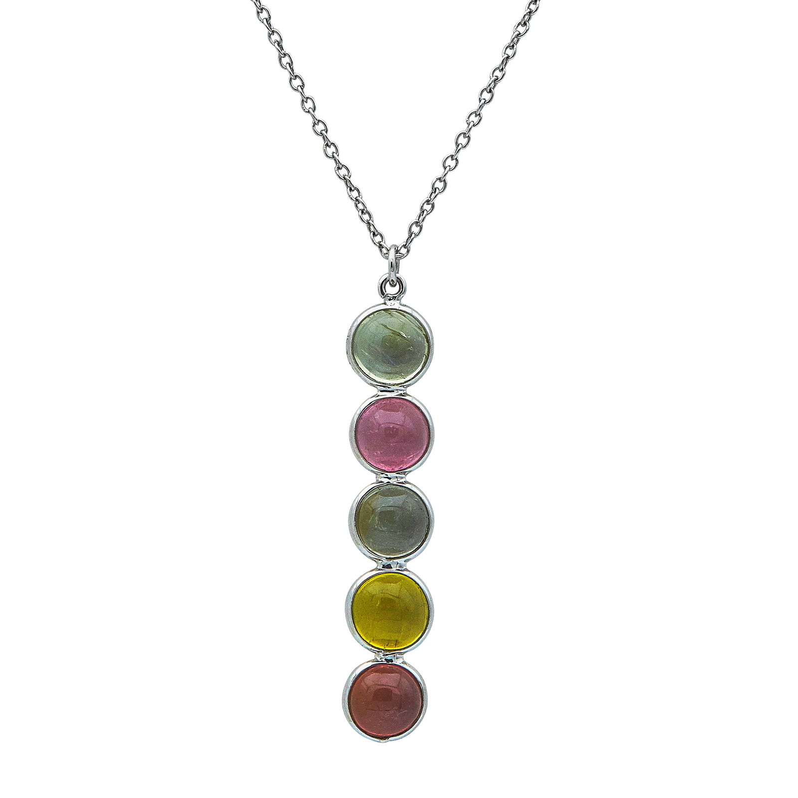 18K White Gold 5 Stone Bezel-Set Multicolored Tourmaline Pendant Necklace (1 of 4)