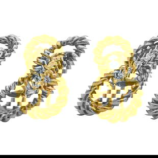 Tiffany & Co. 18K Yellow Gold Diamond Rope Knot Earrings: BRAND: Tiffany & Co.; METAL: 18K Yellow Gold; APPROXIMATE TOTAL DIAMOND WEIGHT: 0.40 ctw; STAMPED: 1995, 750, Tiffany & Co.; CONDITION: Pre-owned, Very Good; ITEM WEIGHT (GRAMS): 10.26 g; MEASUREMENTS