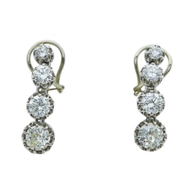Platinum Round and Old European-Cut Diamond Flexible Drop Earrings