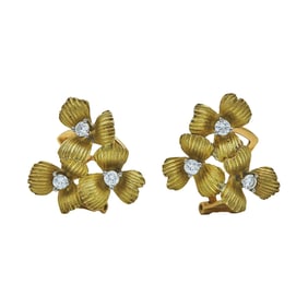 18K Yellow Gold Diamond Flower Cluster Earrings