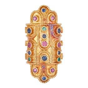 LALAoUNIS Byzantine Mosaic 18K Yellow Gold Ruby, Emerald and Sapphire  Adjustable Ring