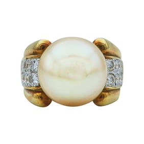 18K Yellow Gold 13.7mm Golden South Sea Pearl and Diamond Ring
