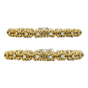 Set of 2 14K Yellow Gold Diamond X Hinged Bangle Bracelets