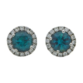 18K White Gold Tourmaline and Diamond Halo Stud Earrings