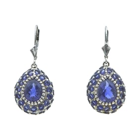 14K White Gold Pear-Shaped Iolite Halo Drop Earrings