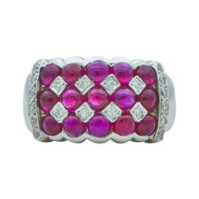18K White Gold Ruby and Diamond Band Ring