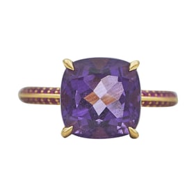 Tiffany & Co. 18K Yellow Gold Cushion-Cut Amethyst and Pink Sapphire Ring