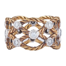Gian Maria Buccellati 18K Yellow and White Gold Diamond Openwork Woven Band Ring