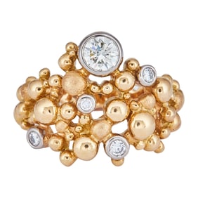 Gilbert Albert 18K Yellow and White  Gold Diamond Organic Bubble Ring