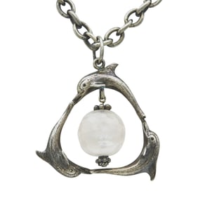 Buccellati Free Time Collection Sterling Silver Rose Quartz Dolphin Trio Pendant Necklace