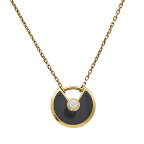 Cartier Amulette 18K Rose Gold Black Onyx and Diamond Pendant Necklace