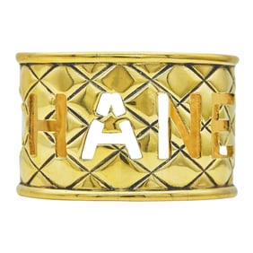 Chanel Gold Toned Metal Logo Cuff Bangle Bracelet