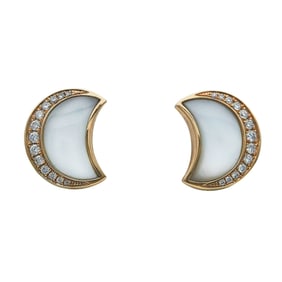18K Rose Gold Mother-of-Pearl and Diamond Crescent Moon Stud Earrings