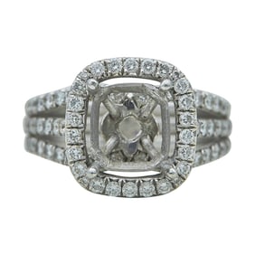 Platinum Diamond Halo Three Band Cushion Engagement Ring Setting