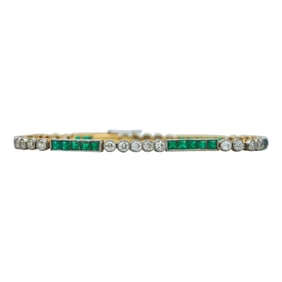 18K Yellow Gold and Platinum Diamond and Paste Tennis Bracelet
