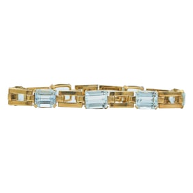 14K Yellow Gold Emerald-Cut Aquamarine Link Bracelet